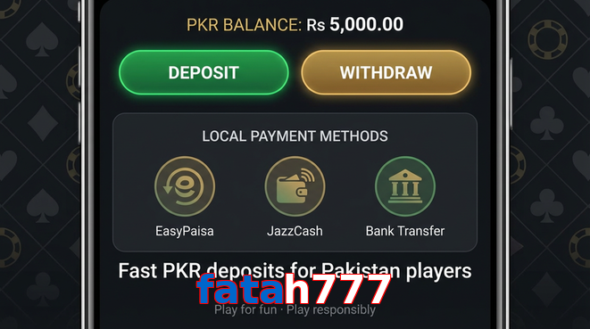 Deposit and withdrawal screen with PKR methods